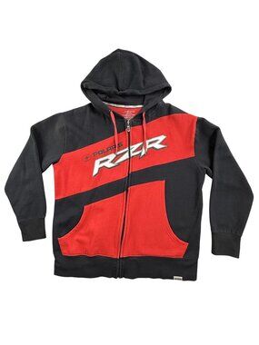 Polaris RZR Hoodie Mens Large Red Black Full Zip Fleece Off Road Sweatshirt ATV